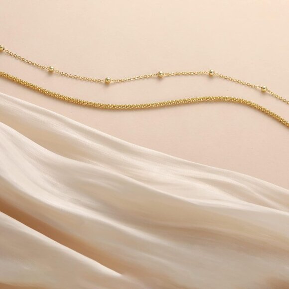 Stackable Figaro GD Beaded Cuban Link Waterproof Adjustable  Anklet for Women - Picture 6 of 8